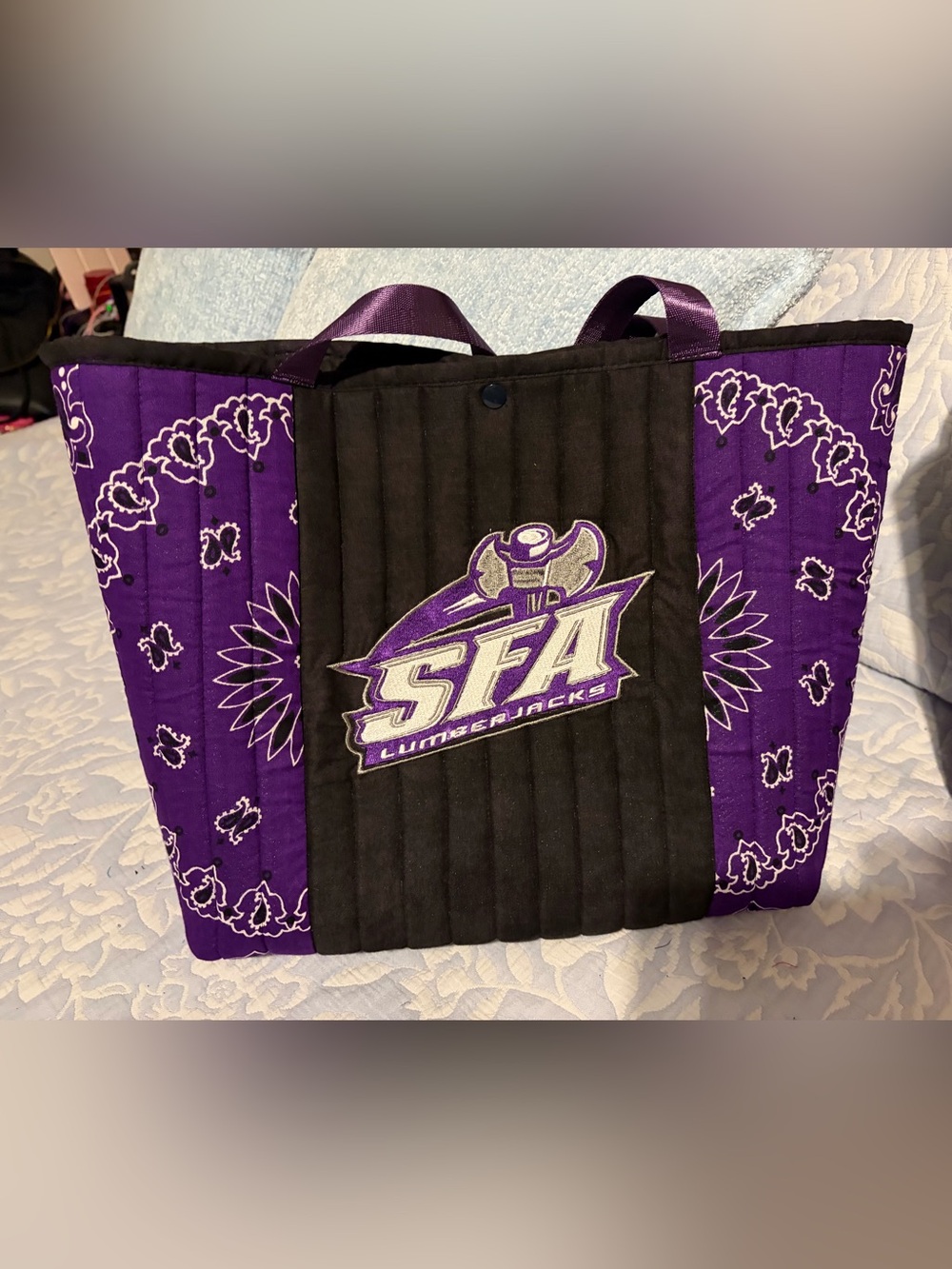 SFA Lumberjacks Black & Purple Quilted Tote
